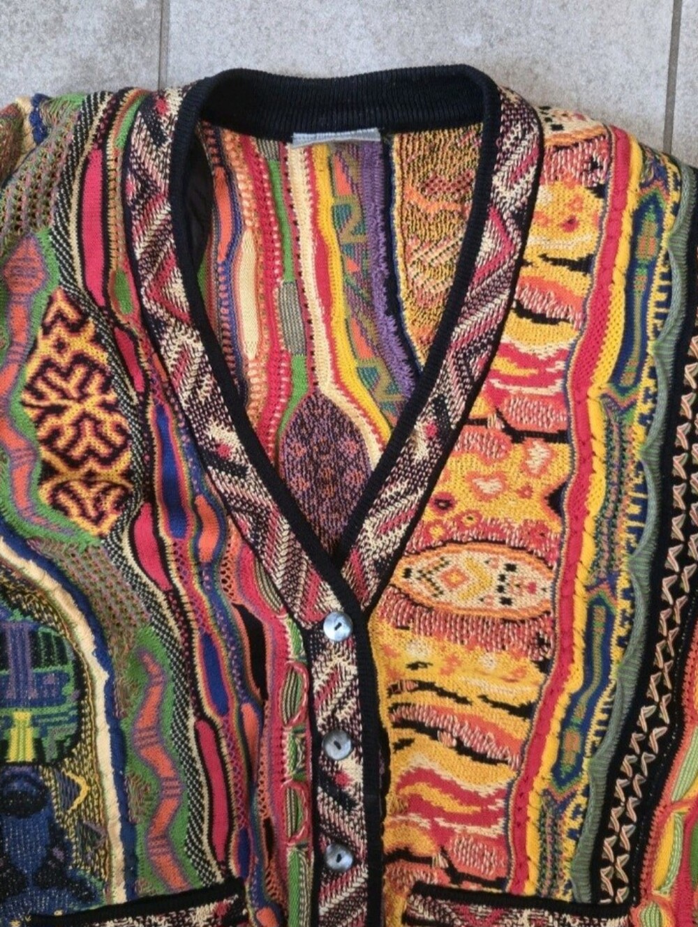 Vintage 90s COOGI Australia 3D Knit Cardigan Sweater Multicolor Cotton Biggie - Picture 7 of 10